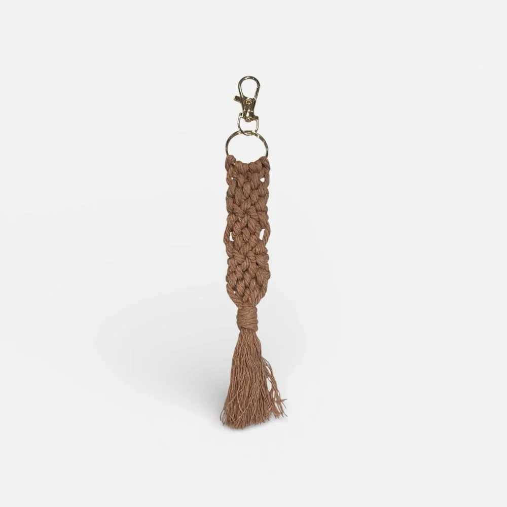 Elegant Brown Cotton Macramé Keychain